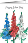 Happy Labor Day Red White Blue Wildflower Watercolor Art card