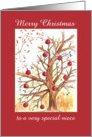 Merry Christmas Niece Winter Tree Drawing Red Ornaments card