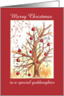 Merry Christmas Goddaughter Winter Tree Drawing Red Ornaments card