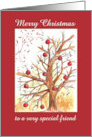 Merry Christmas Friend Rustic Winter Holiday Tree card