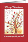Merry Christmas Pen Pal Winter Tree Drawing Red Ornaments card