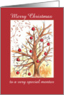 Merry Christmas Mentor Winter Tree Drawing Red Ornaments card