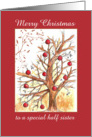 Merry Christmas Half Sister Winter Tree Drawing Red Ornaments card