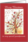 Merry Christmas Grandparents Winter Tree Drawing Red Ornaments card