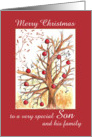 Merry Christmas Son and Family Winter Tree Drawing Red Ornaments card