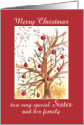 Merry Christmas Sister and Family Holiday Winter Tree Drawing card
