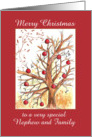 Merry Christmas Nephew and Family Holiday Winter Tree Drawing card