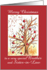 Merry Christmas Brother and Sister-in-Law Holiday Winter Tree Drawing card