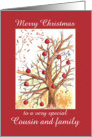 Merry Christmas Cousin and Family Holiday Winter Tree Drawing card