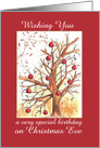 Happy Christmas Eve Birthday Winter Tree Drawing Red Ornaments card