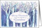 Merry Christmas Grandma Blue Winter Trees Landscape Painting card