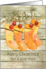 Merry Christmas Dad and Step Mom Stockings Antlers Rustic card