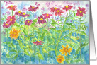 Zinnia Flower Garden Watercolor Painting Blank card