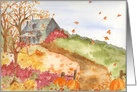 Autumn Home Landscape Watercolor Painting Blank card