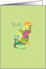 Hello Cat Watercolor Flower Art card