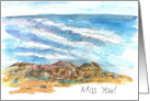 Miss You Ocean Coastline Waves Watercolor card