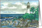 Hello Friend Maine Lighthouse Ocean Watercolor card