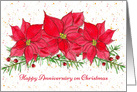 Happy Anniversary on Christmas Red Poinsettia Flowers card