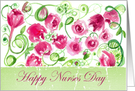 Happy Nurses Day Pink Rose Flower Ivy Vines Watercolor Painting card
