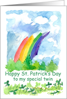 Happy St. Patrick’s Day My Twin Rainbow Clover Watercolor Art card
