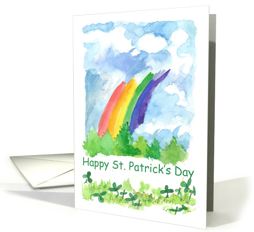 Happy St. Patrick's Day Rainbow Clover Watercolor Art card (1025203)