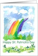 Happy St. Patrick’s Day Rainbow Clover Watercolor Art card