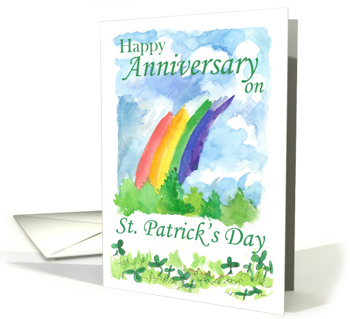 Happy Anniversary on St. Patrick's Day Rainbow Clover Watercolor card