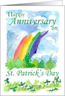 Happy Anniversary on St. Patrick’s Day Rainbow Clover Watercolor card