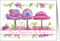 Tea Party Invitation Pink Victorian Hats Flowers Art Drawing card