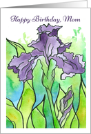 Happy Birthday Mom Purple Iris Watercolor Flower Painting card