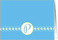 Monogram Letter P Blank Card White Flower Blossoms card