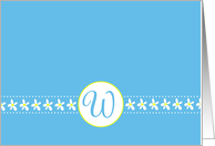 Monogram Letter W Blank Card White Flower Blossoms card