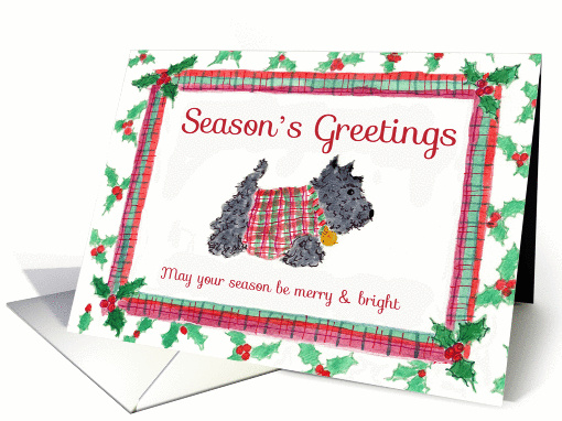 Season's Greetings Scottie Dog Holly Scottish Plaid card (106602)