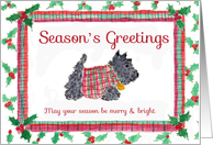 Season’s Greetings Scottie Dog Holly Scottish Plaid card