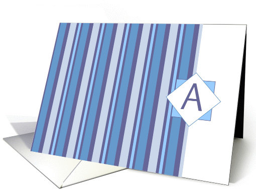 Monogram Letter A Blank Card Blue Gray Stripe card (1072614)