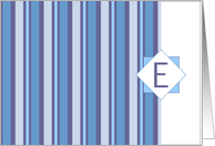 Monogram Letter E Blank Card Blue Gray Stripe card