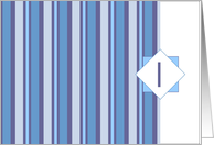 Monogram Letter I Blank Card Blue Gray Stripe card