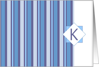 Monogram Letter K Blank Card Blue Gray Stripe card