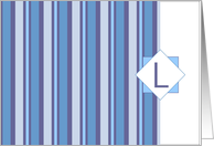 Monogram Letter L Blank Card Blue Gray Stripe card