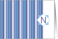 Monogram Letter N Blank Card Blue Gray Stripe card
