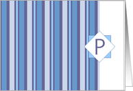 Monogram Letter P Blank Card Blue Gray Stripe card