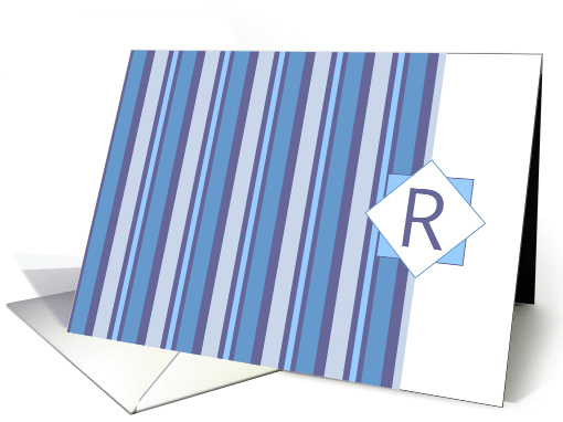 Monogram Letter R Blank Card Blue Gray Stripe card (1073840)
