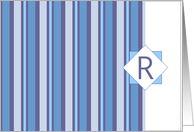 Monogram Letter R Blank Card Blue Gray Stripe card