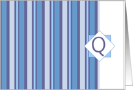 Monogram Letter Q Blank Card Blue Gray Stripe card