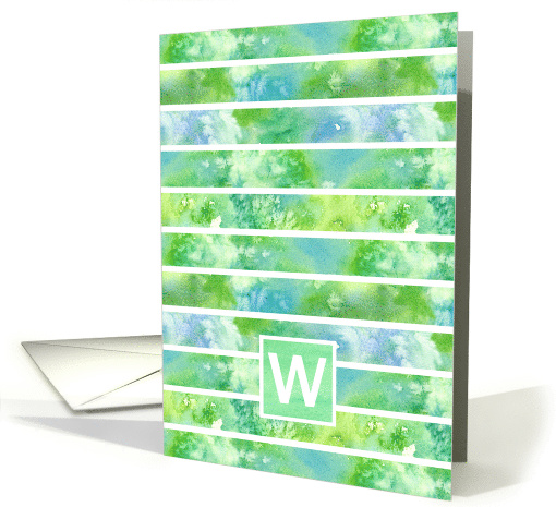 Monogram Letter W Green Watercolor Stripe Blank card (1073854)