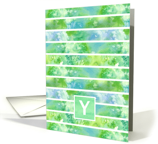 Monogram Letter Y Lime Green Blue Stripe Blank card (1073858)