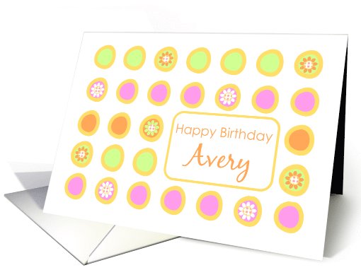 Happy Birthday Avery Bright Flowers Colorful Polka Dots card (1074918)