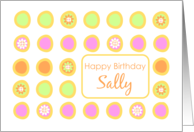 Happy Birthday Sally Bright Flowers Colorful Polka Dots card