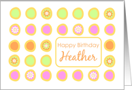 Happy Birthday Heather Bright Flowers Colorful Polka Dots card