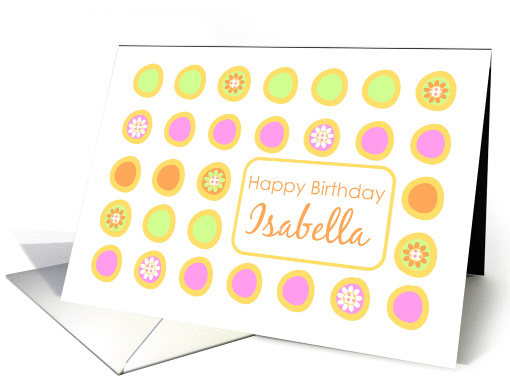 Happy Birthday Isabella Bright Flowers Colorful Polka Dots card